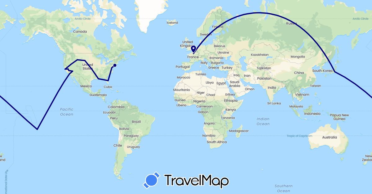 TravelMap itinerary: driving in France, Japan, United States (Asia, Europe, North America)